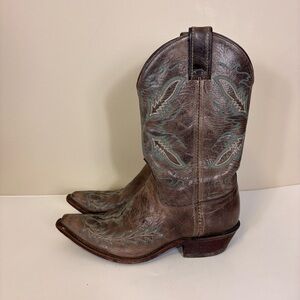 Justin Boots Brown Leather Western Cowboy Boots with Embroidered Design 8.5